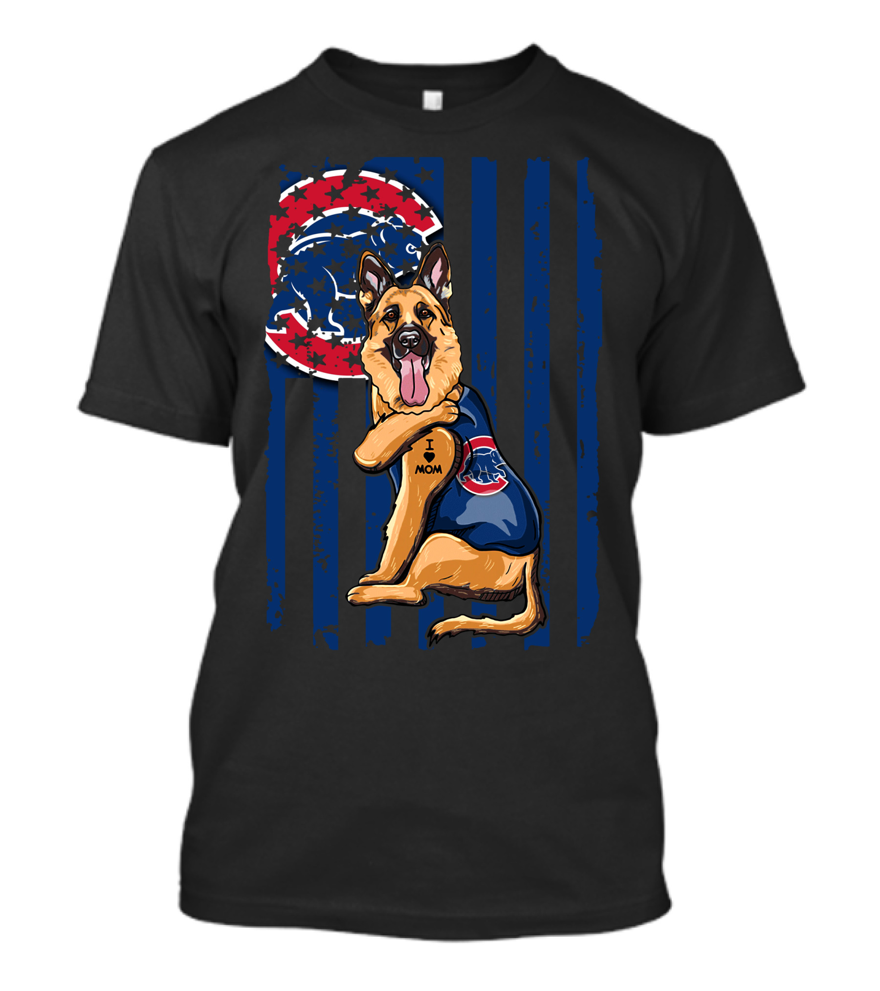 German Shepherd I Love Mom Chicago Cubs Fan T-Shirt