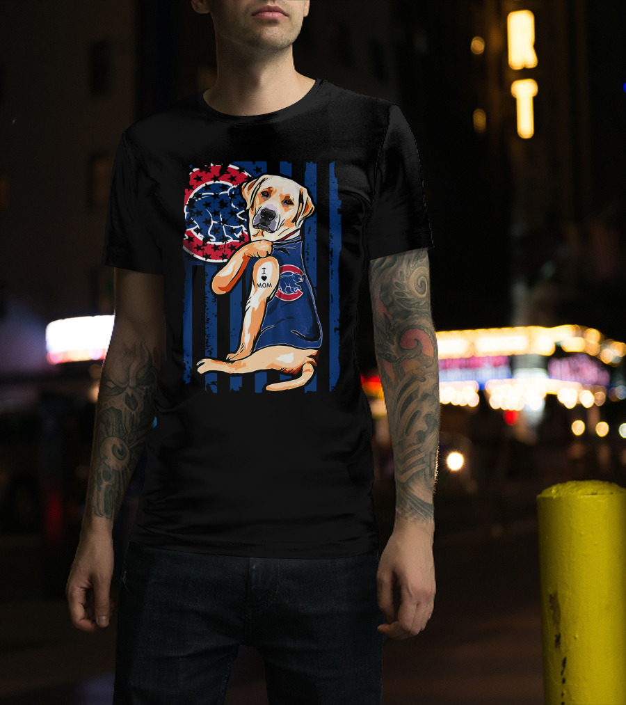 Labrador Retriever I Love Mom Tattoo Chicago Cubs Stripes T-Shirt