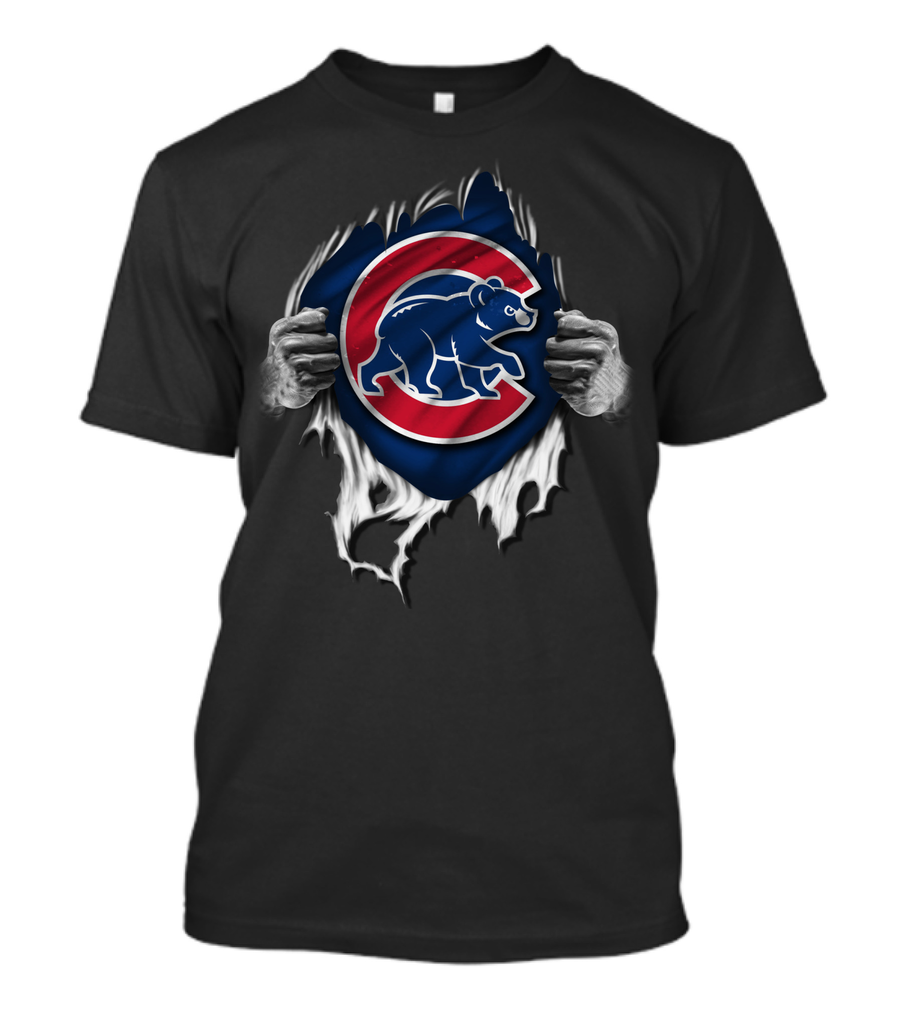 Torn Chicago Cubs Logo With Bear And Hands T-Shirt