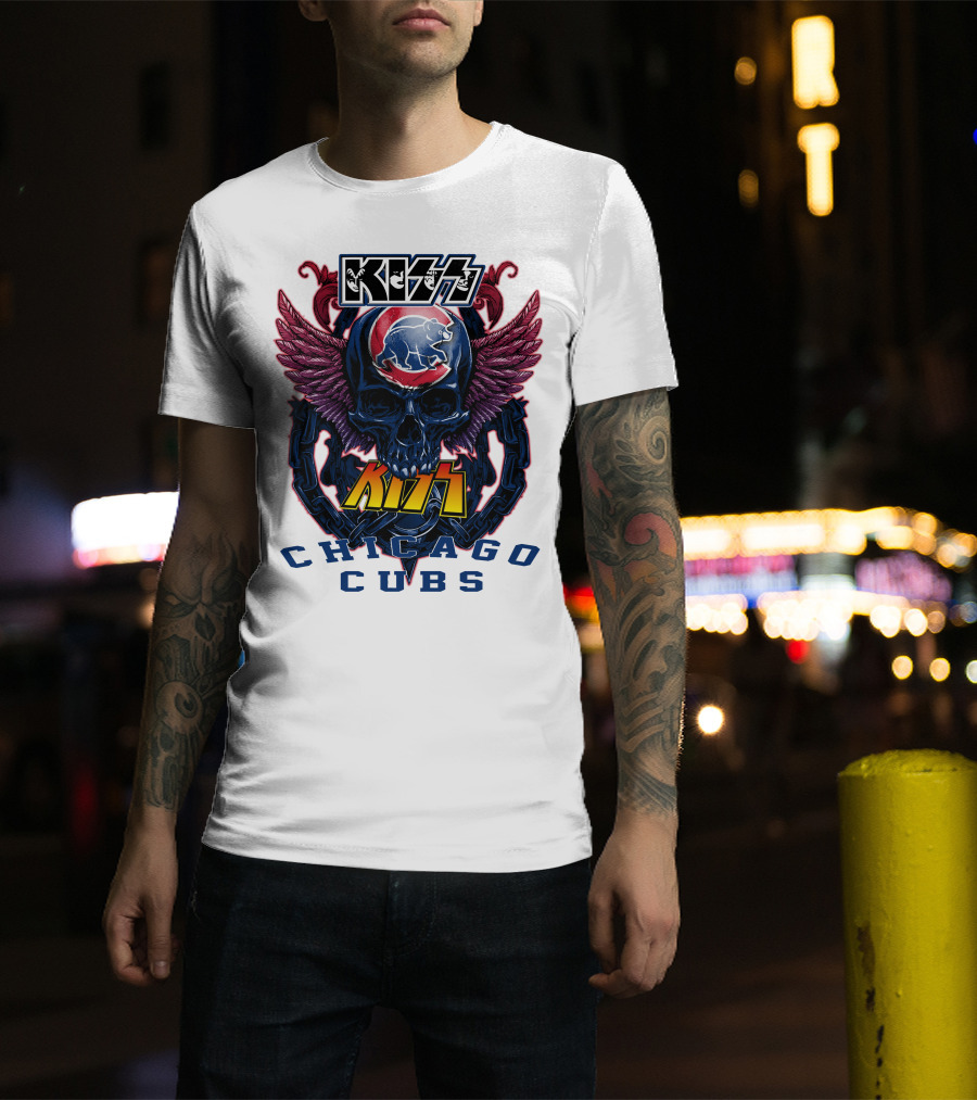 Kiss Chicago Cubs Skull Wings T-Shirt