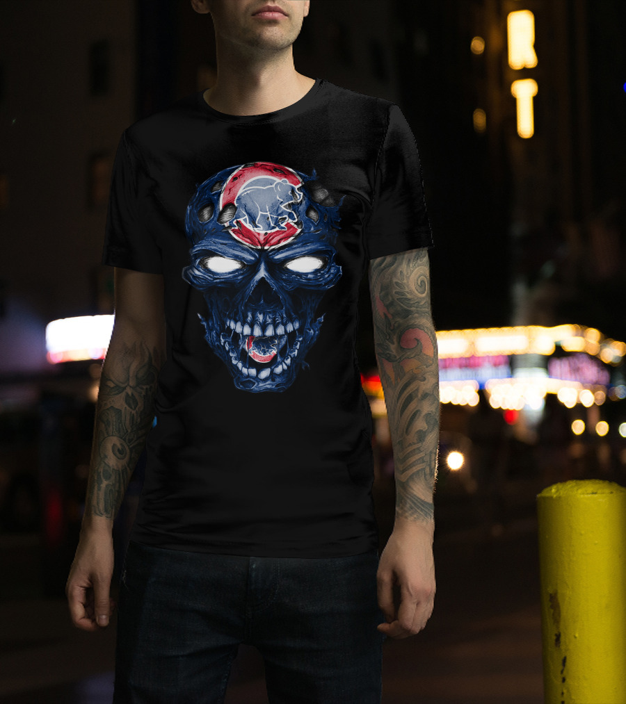 Chicago Cubs Skull Bear Emblem T-Shirt