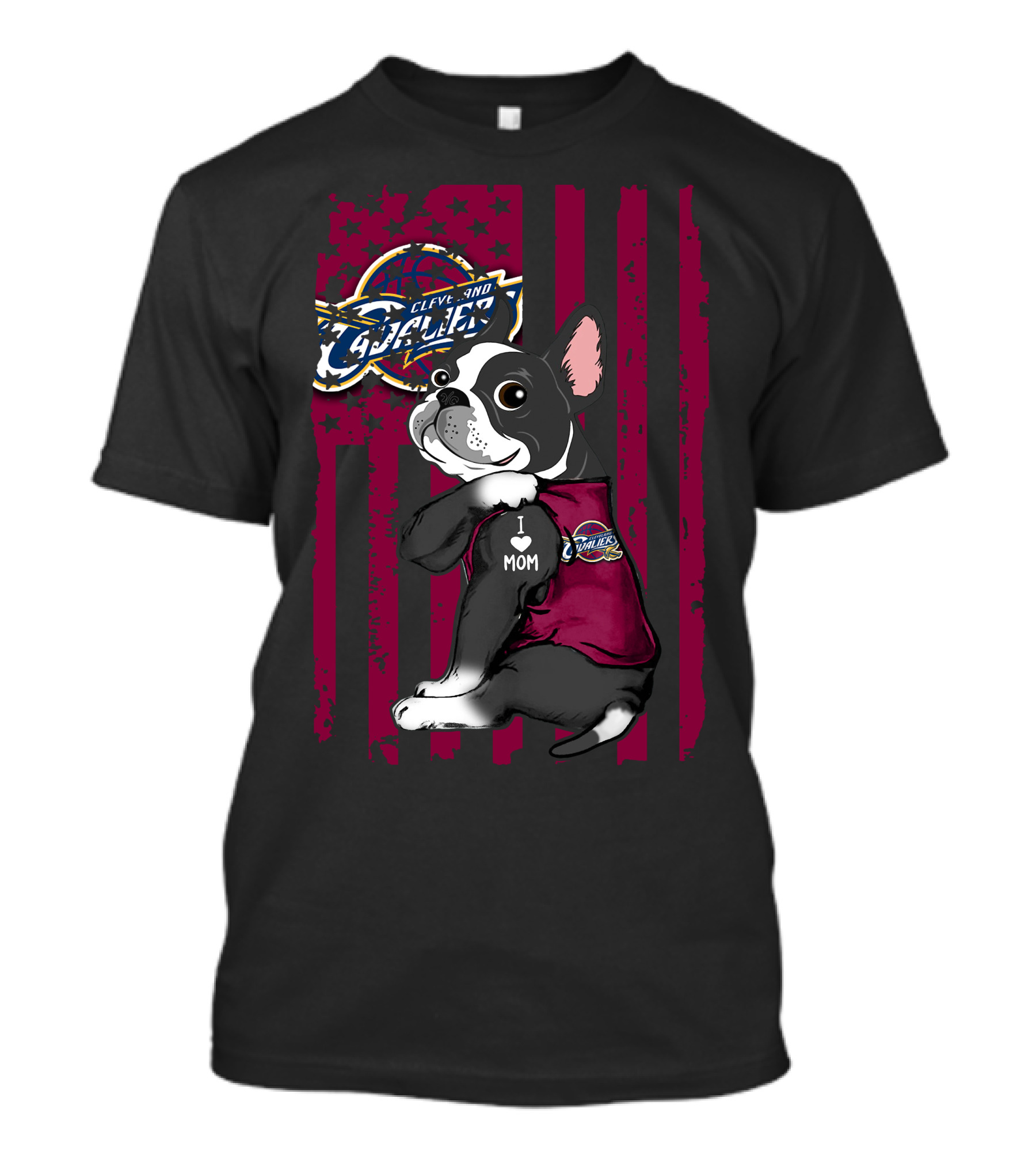 Boston Terrier Cleveland Cavaliers I Love Mom T-Shirt