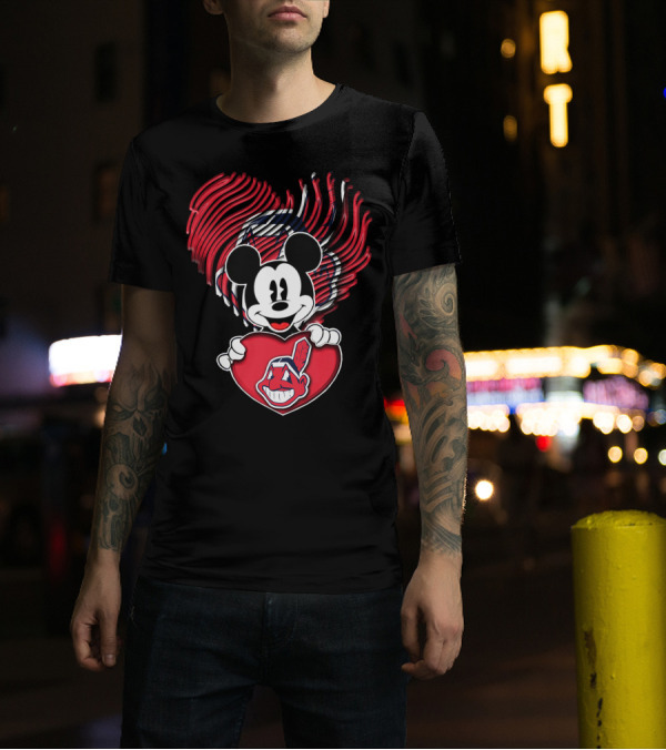 Mick Cleveland Indians Heart Logo Fusion T-Shirt