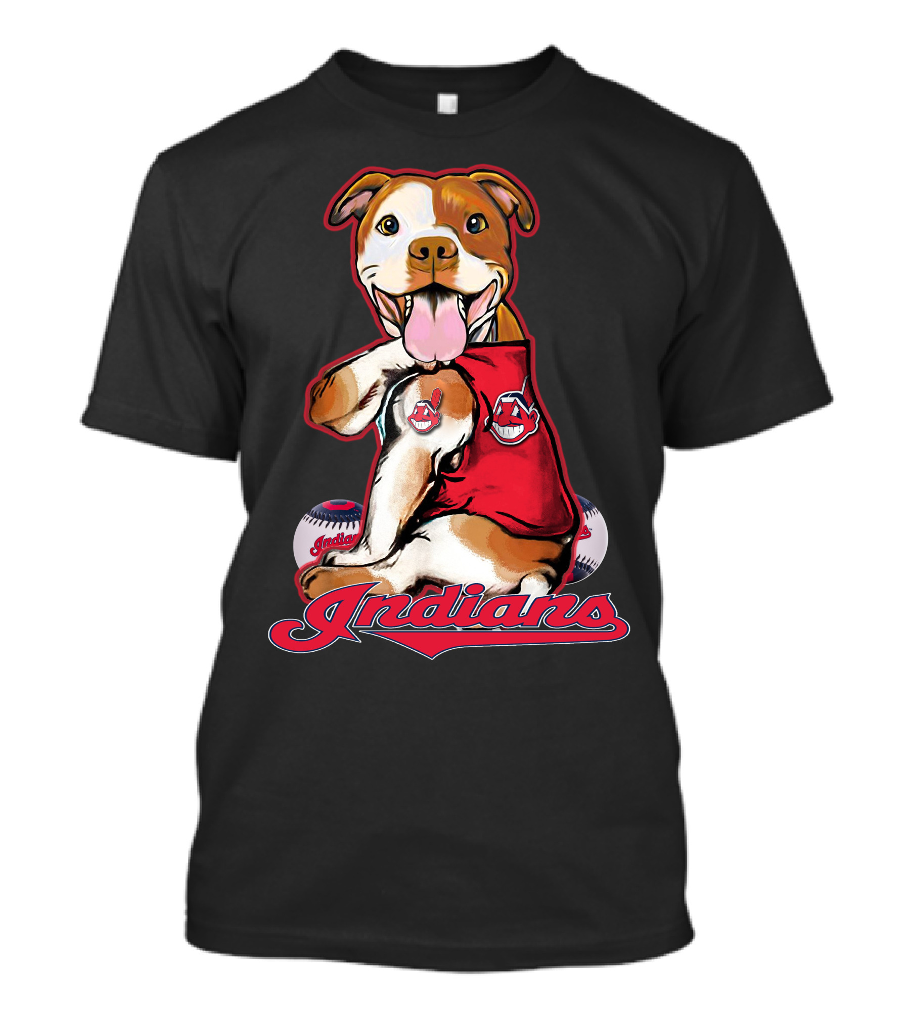 Pittbull Mascot With Cleveland Indians Baseball T-Shirt