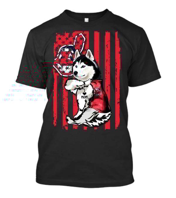Siberian Husky Cleveland Indians American Flag Baseball Fanatic Mom T-Shirt