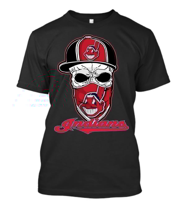 Cleveland Indians Skull Wearing Team Hat T-Shirt