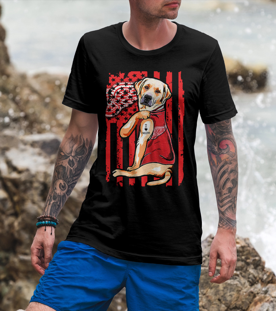 Labrador Retriever I Love Mom Detroit Red Wings Fan T-Shirt