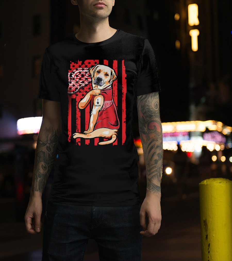 Labrador Retriever I Love Mom Detroit Red Wings Fan T-Shirt