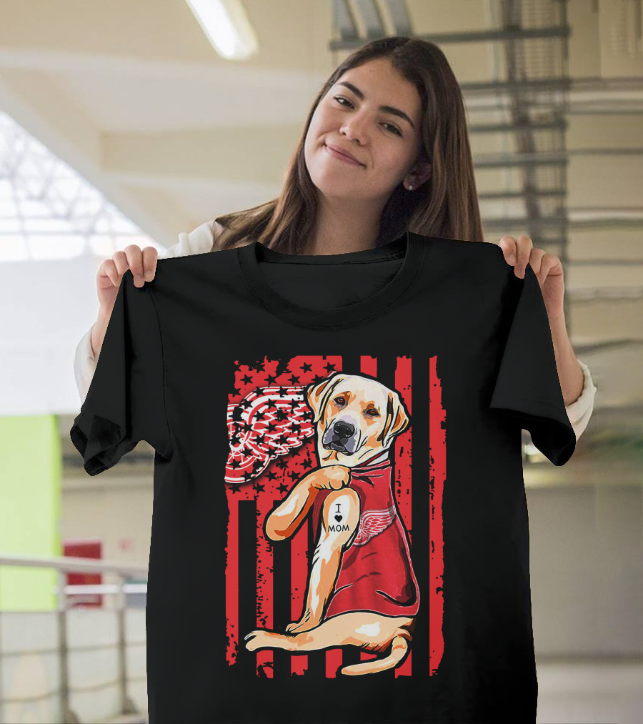 Labrador Retriever I Love Mom Detroit Red Wings Fan T-Shirt