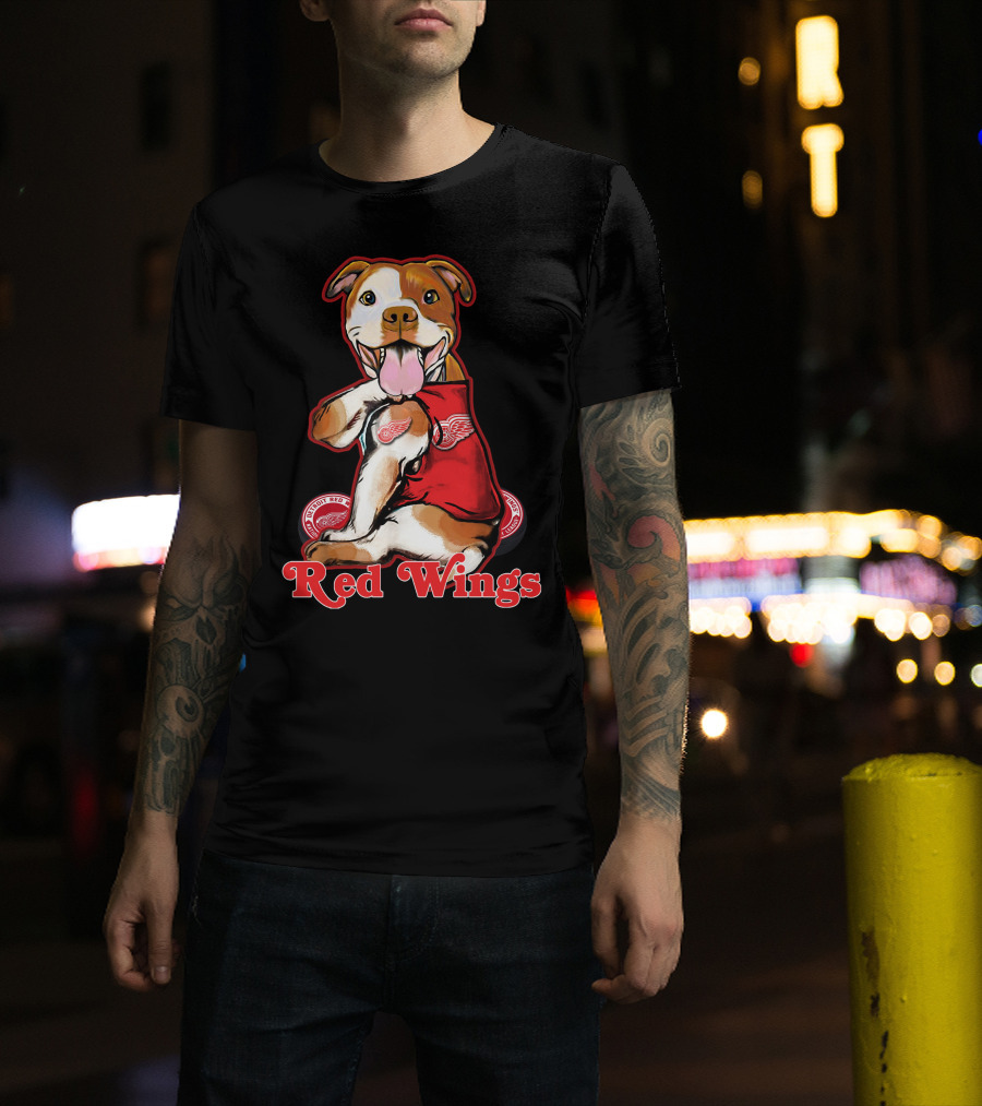 Pittbull Wearing Detroit Red Wings Gear Red Wings T-Shirt