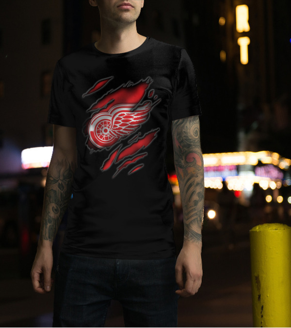 Torn Detroit Red Wings Logo Claw Marks T-Shirt