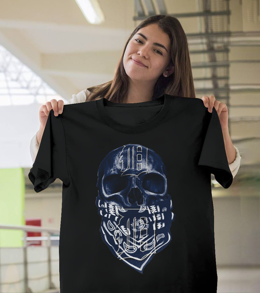 Skull with Detroit Tigers Logo and Bandana T-Shirt
