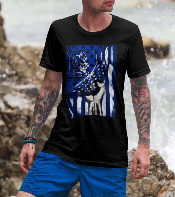 USA Flag With Duke Blue Devils Symbolic T-Shirt