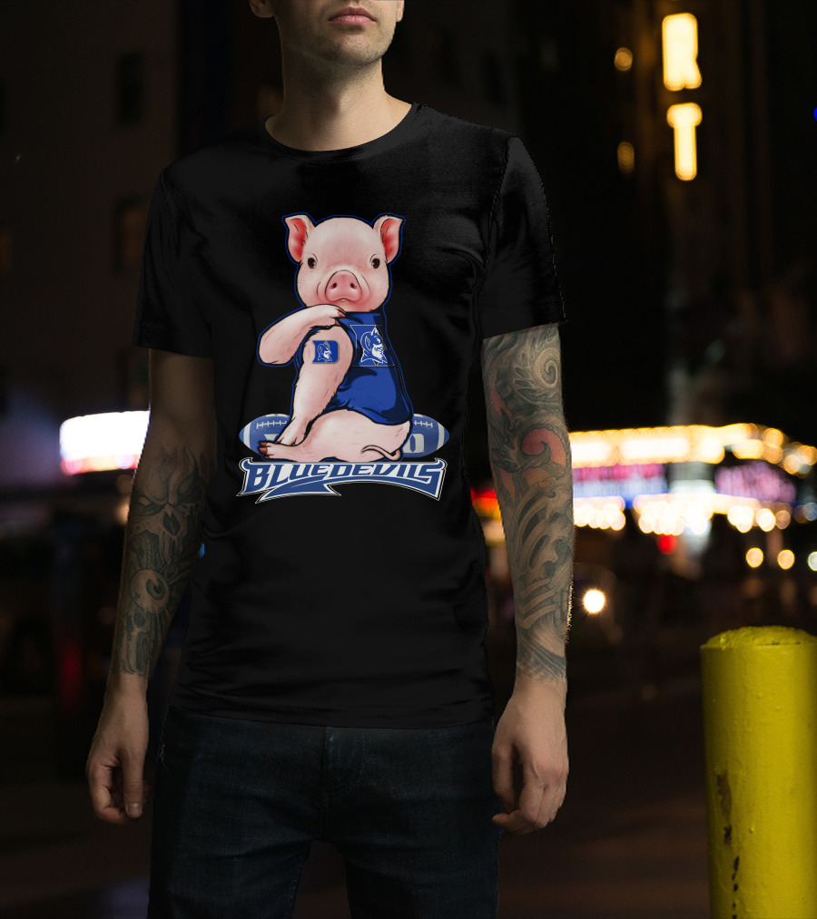 Pig Wearing Duke Blue Devils Jersey With Football Background T-Shirt