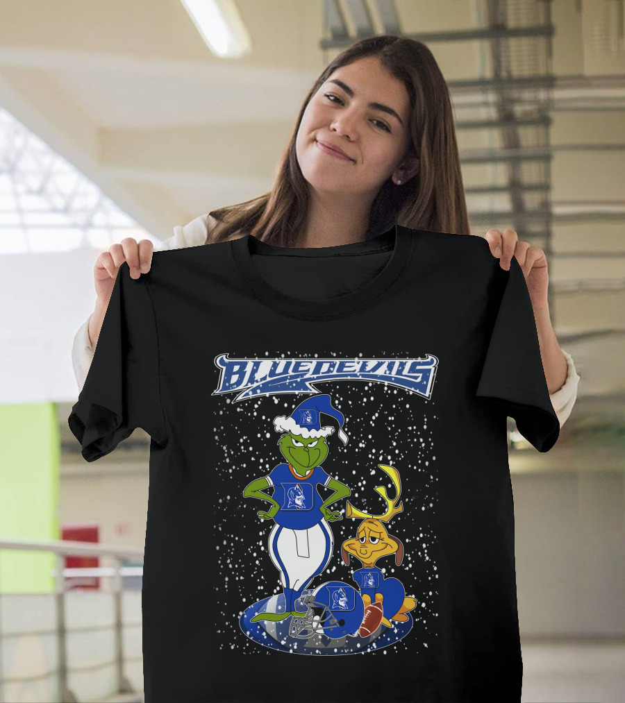 Grinchxmas Blue Devils Snowy Football Fan T-Shirt