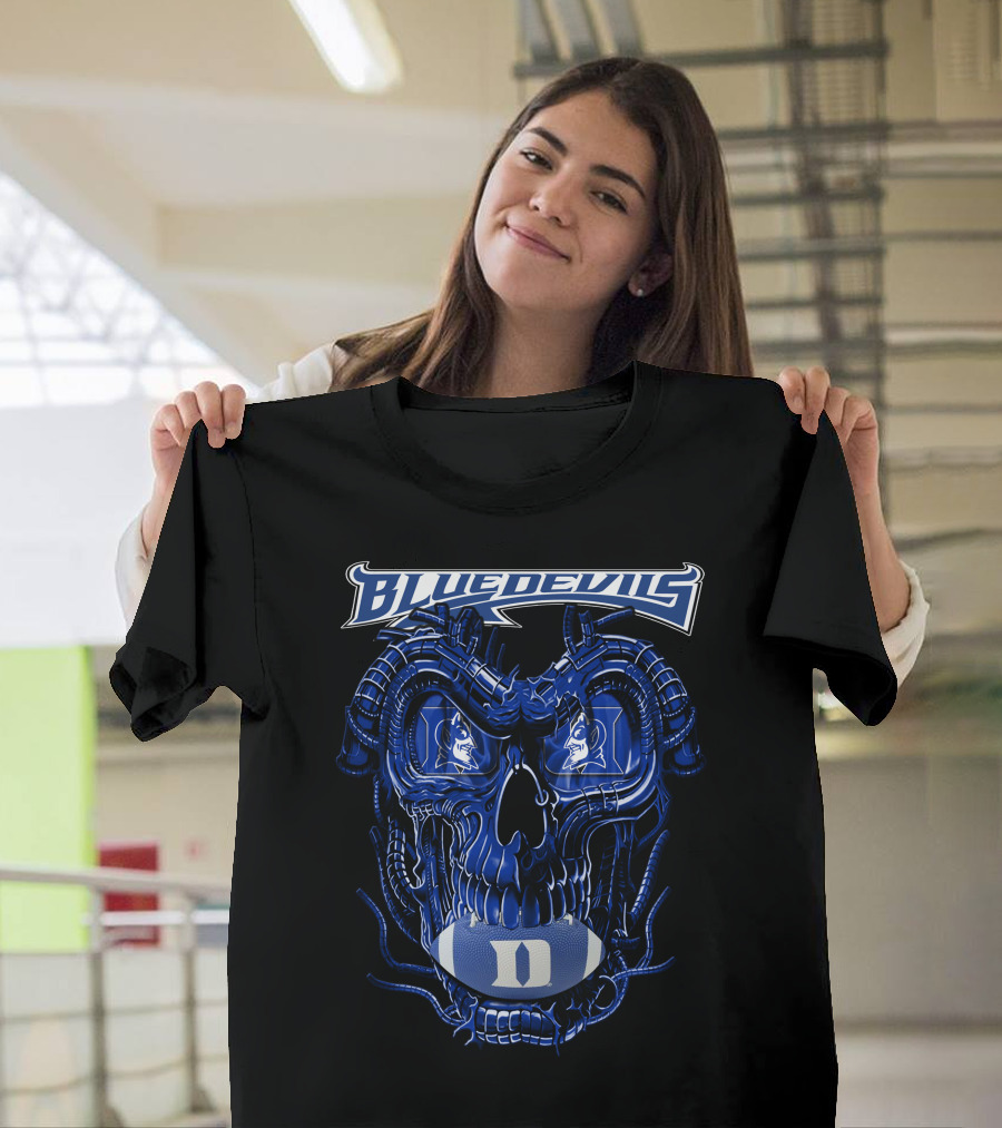 Dragonskull Duke Blue Devils Cybernetic Skull Football Faceplate T-Shirt