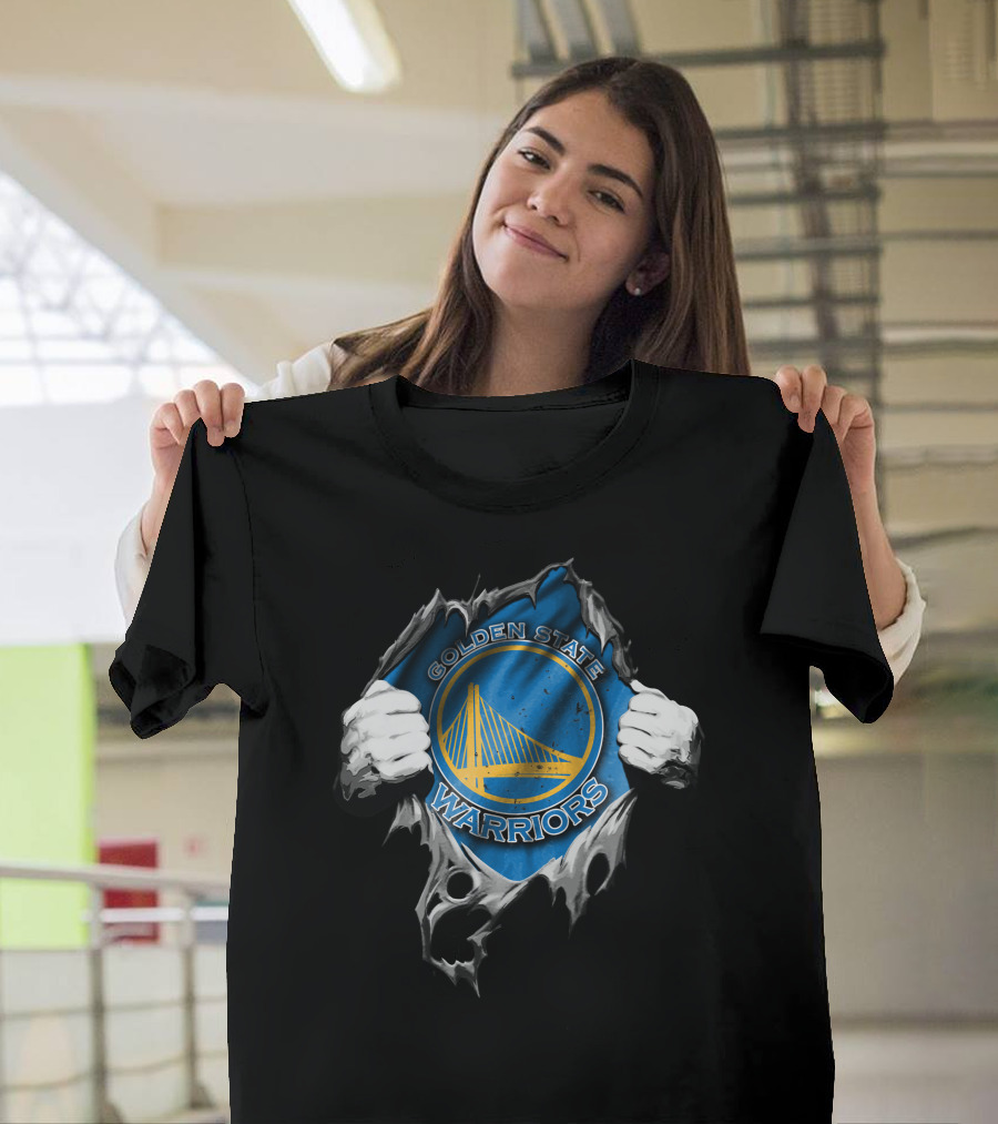Golden State Warriors Torn V2 Rip Through T-Shirt
