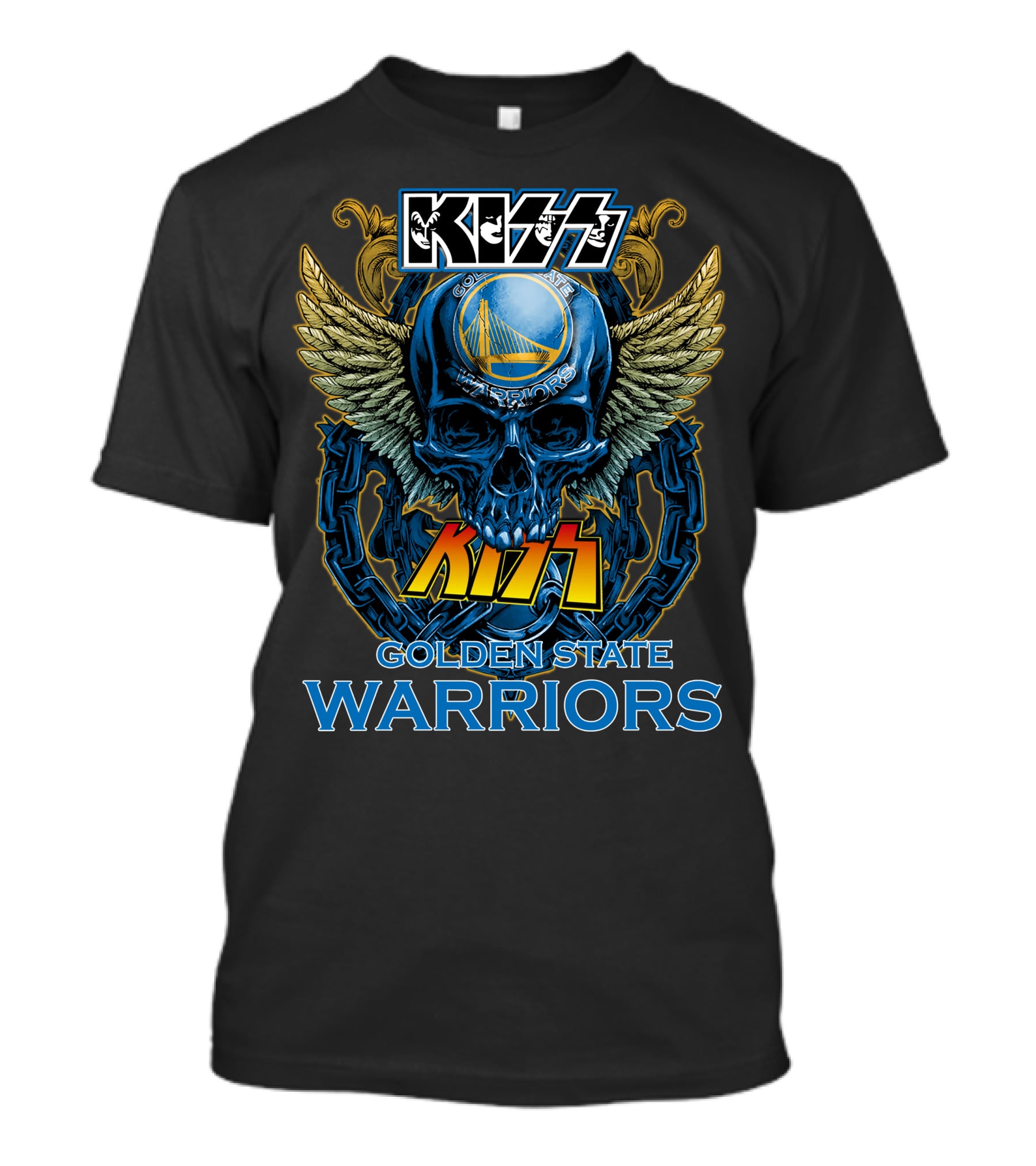 Kiss Golden State Warriors Blue Skull With Wings And Chains T-Shirt