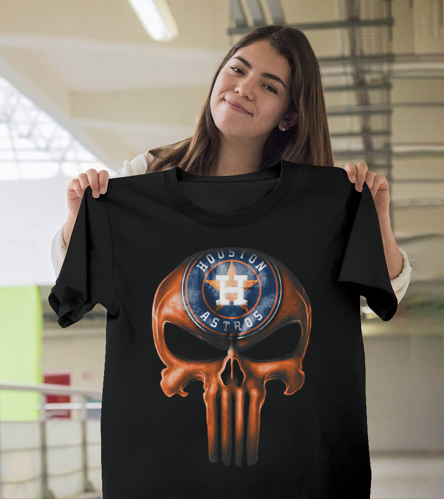 Skull with Houston Astros Baseball Emblem T-Shirt