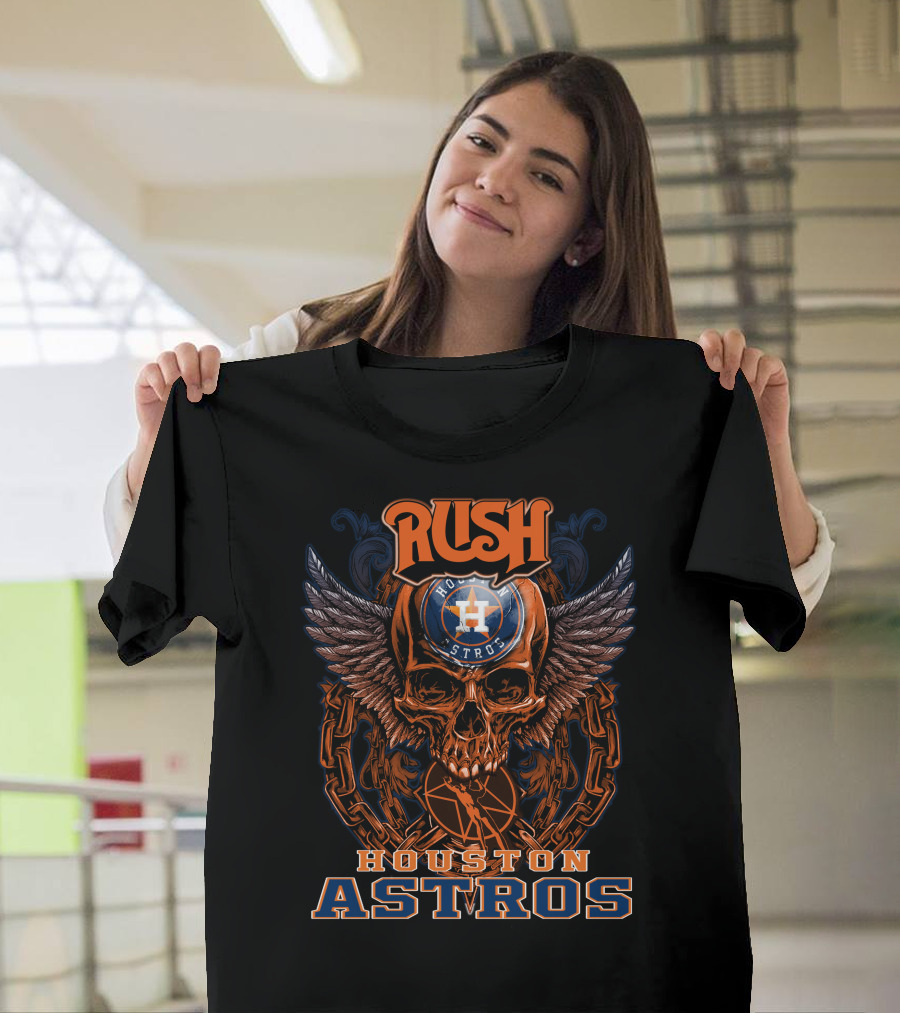 Rush Houston Astros Skull Wing Chain Baseball T-Shirt