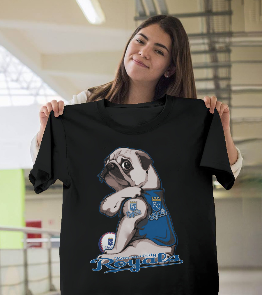 Kansas City Royals Pug With KC Royals Logo And Baseball T-Shirt