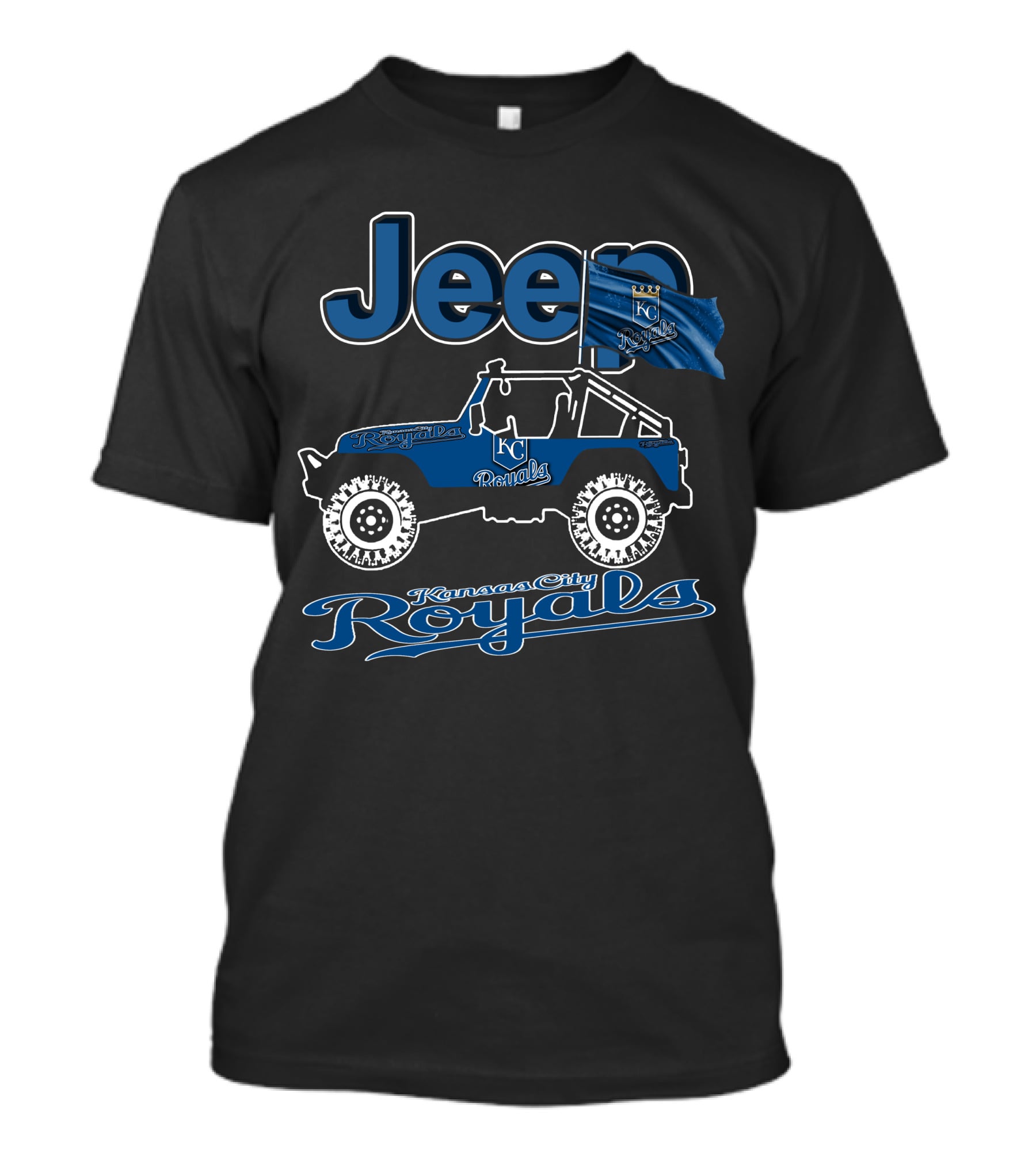 Jeep Kansas City Royals KC Flag And Wrangler Jeep T-Shirt
