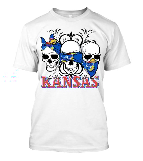 Kansas Jayhawks Skulls Bandana T-Shirt