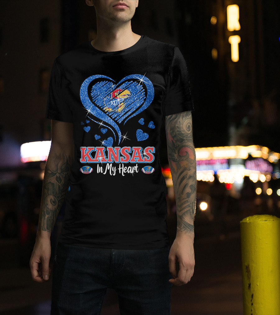 Kansas Jayhawks Heart KU Love Glitters Kansas In My Heart T-Shirt