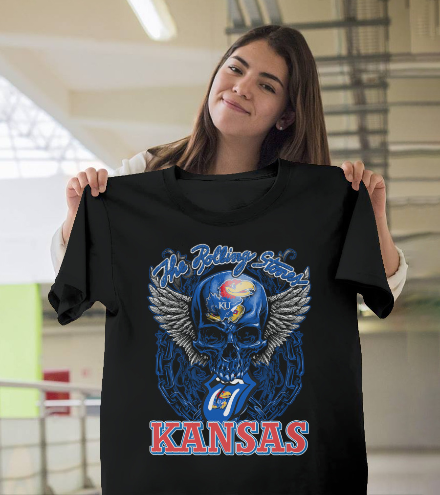 The Rolling Stones Kansas Jayhawks Ku Winged Skull T-Shirt