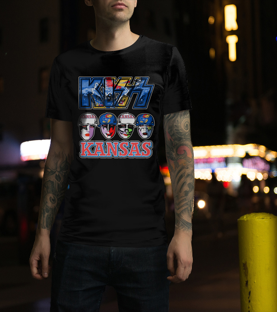 Kiss Kansas Jayhawks Face Paint Rock Band Fusion T-Shirt
