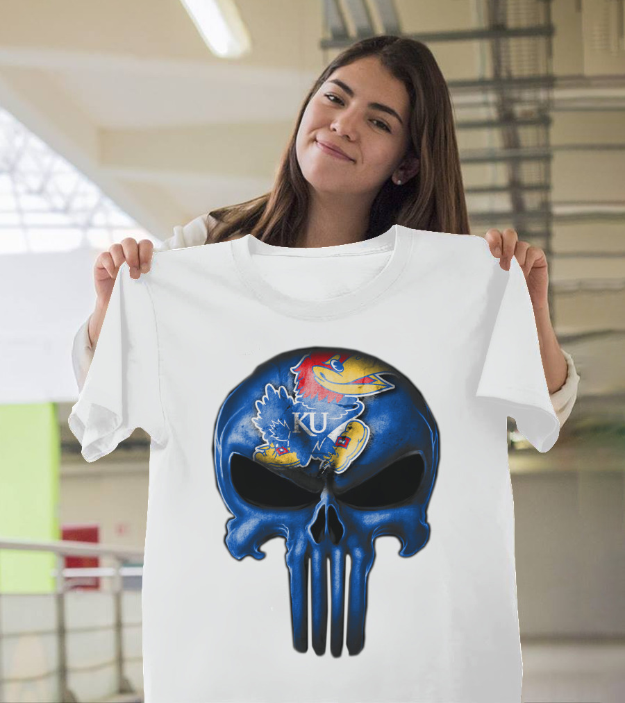 Kansas Jayhawks KU Logo Skull T-Shirt