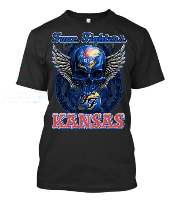 Foo Fighters KU Kansas Jayhawks Winged Skull T-Shirt