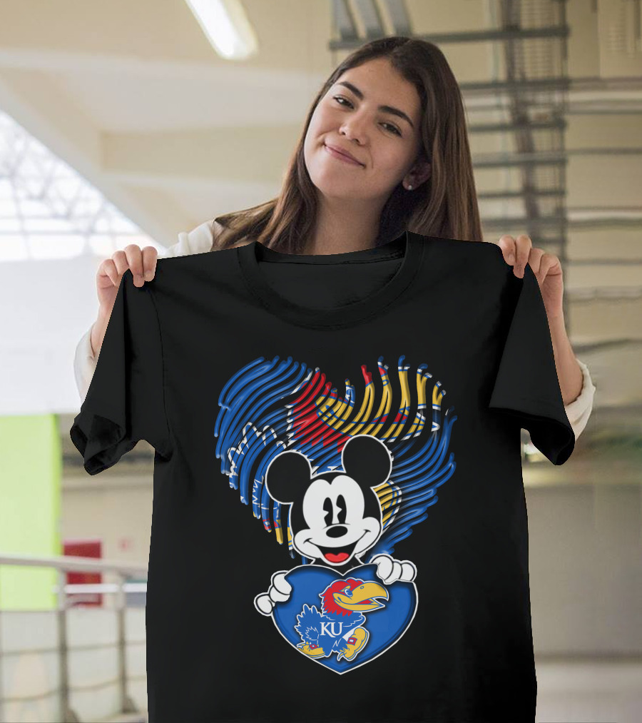 Kansas Jayhawks KU Mickey Heart T-Shirt
