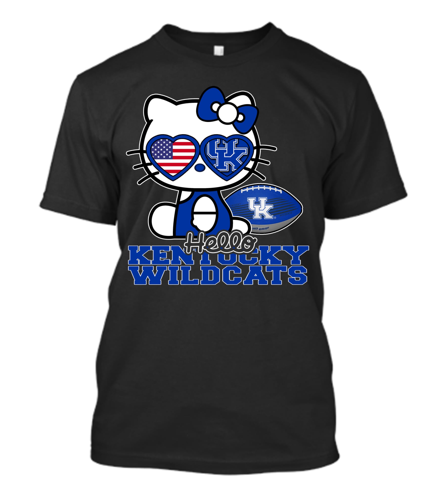 Hello Kitty Kentucky Wildcats UK Football Heart Glasses T-Shirt