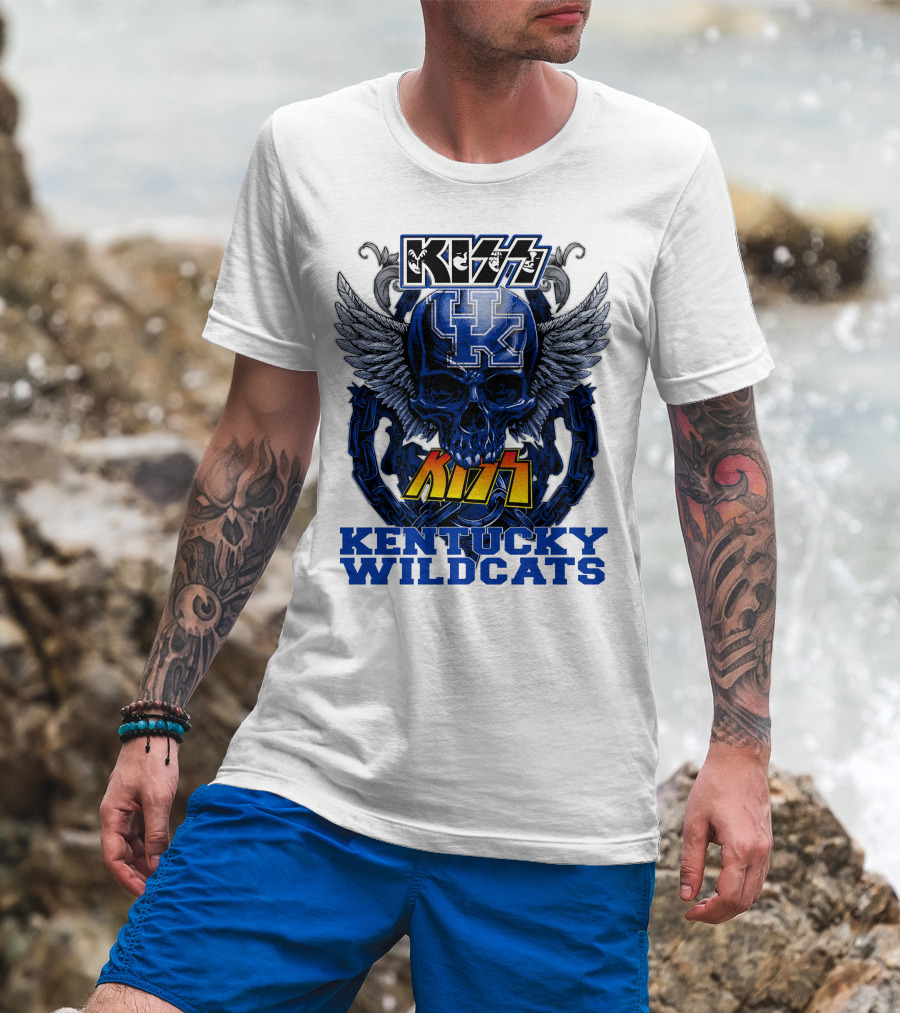 Kiss Kentucky Wildcats UK Skull Wings T-Shirt