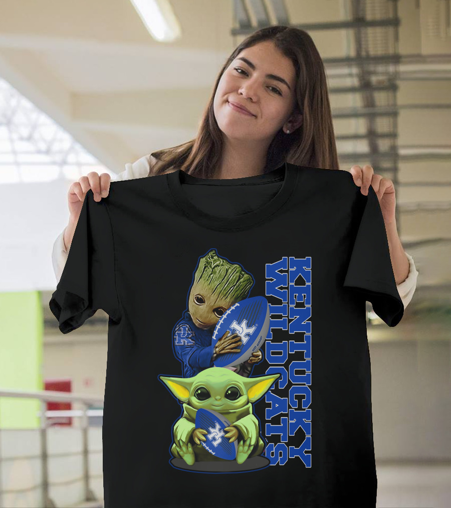 Baby Alien And Tree Character Holding Kentucky Wildcats Football T-Shirt