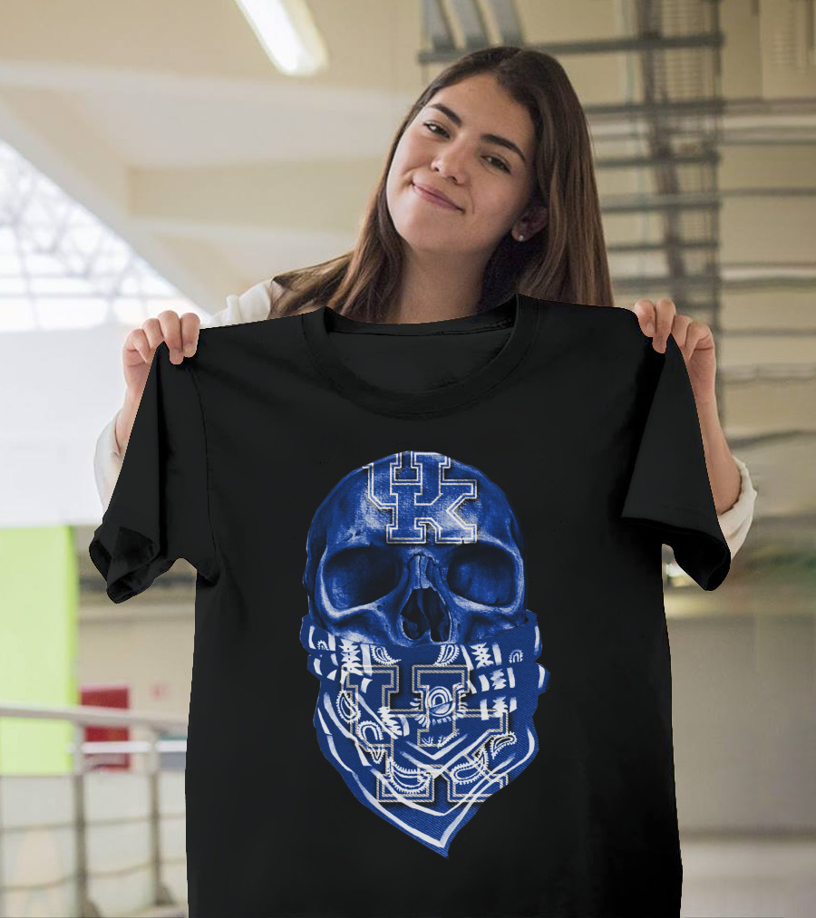 Kentucky Wildcats Skull Bandana Blue UK T-Shirt