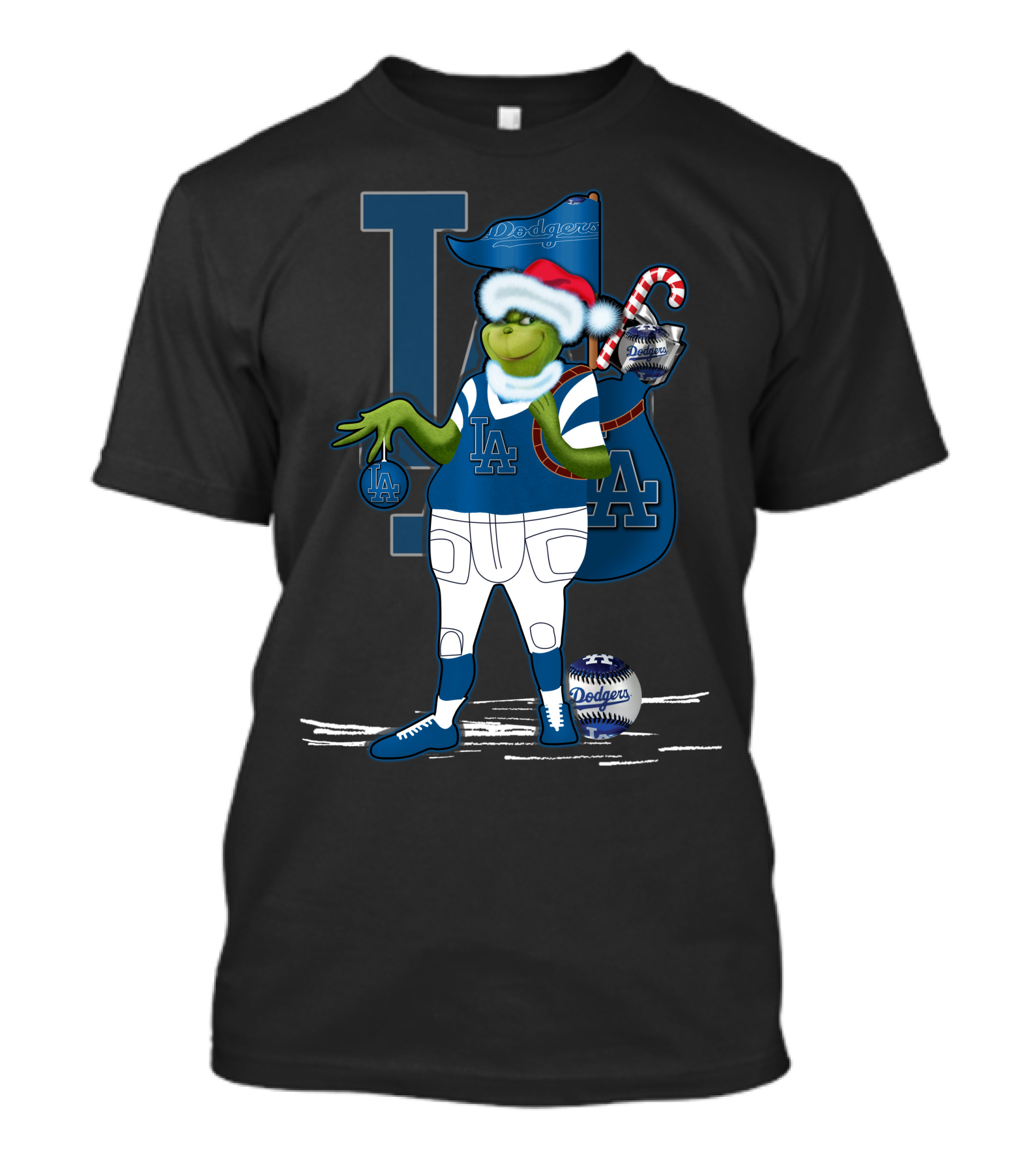 Grinchxmas Los Angeles Dodgers Santa Sack Baseball Holiday Edition T-Shirt