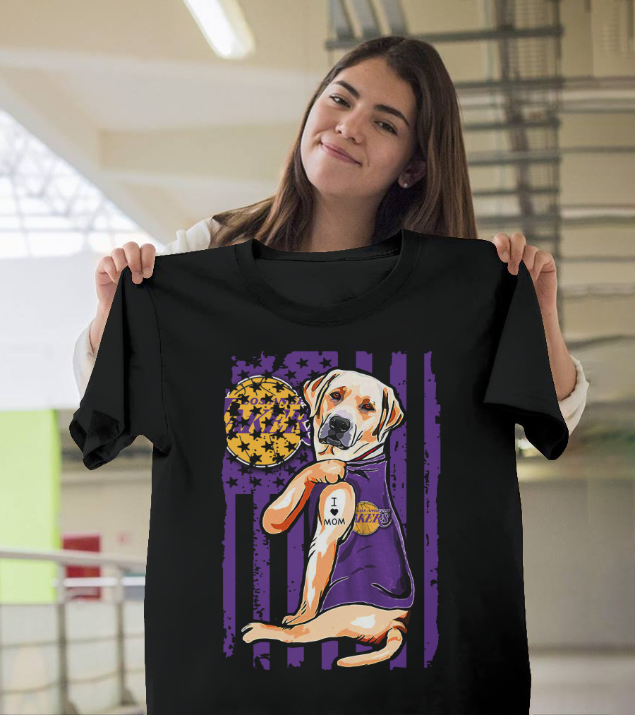 Labrador Retriever I Love Mom Los Angeles Lakers Fan T-Shirt