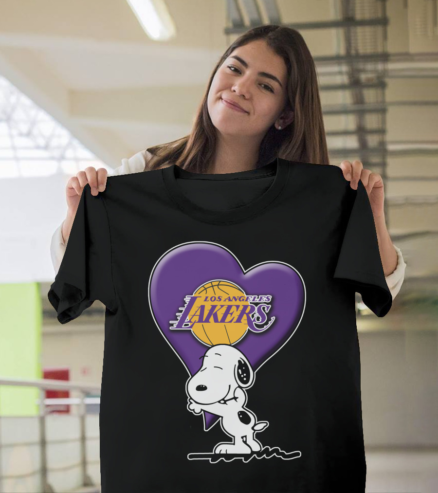 Snoopy Heart Los Angeles Lakers Basketball T-Shirt