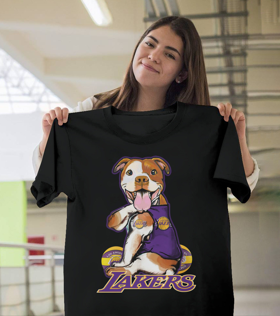 Pittbull Los Angeles Lakers Basketball Dog Fan T-Shirt