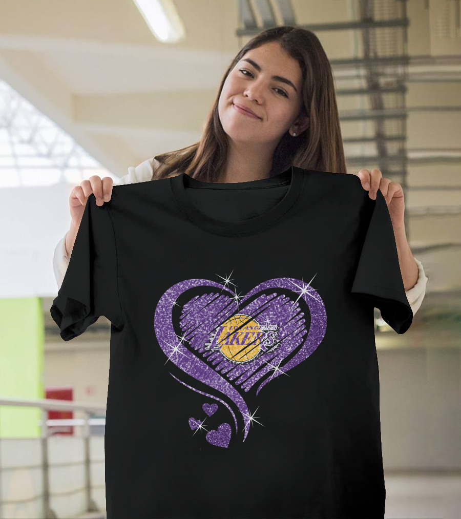 Heart Diamond Los Angeles Lakers Purple Sparkle T-Shirt