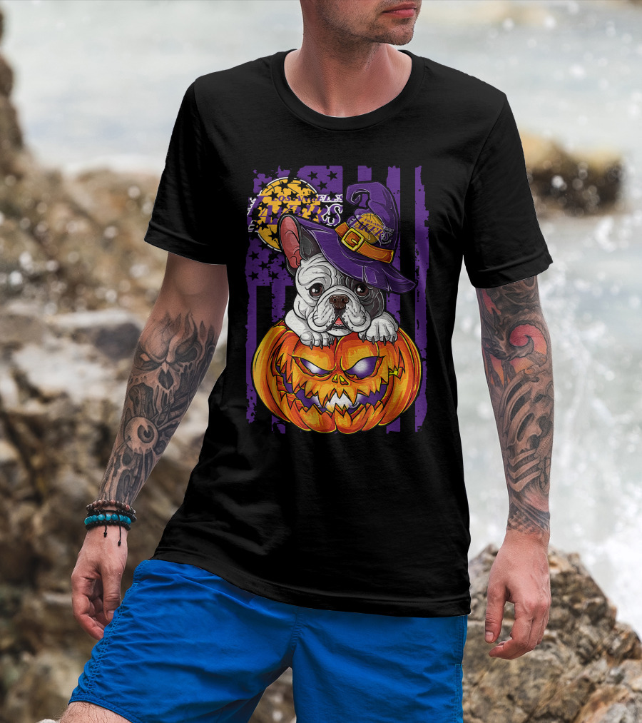 Hlw Bulldog Los Angeles Lakers Halloween Pumpkin Wizard Hat T-Shirt
