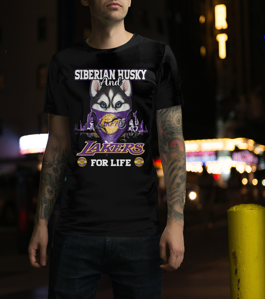 Siberian Husky And Los Angeles Lakers For Life T-Shirt