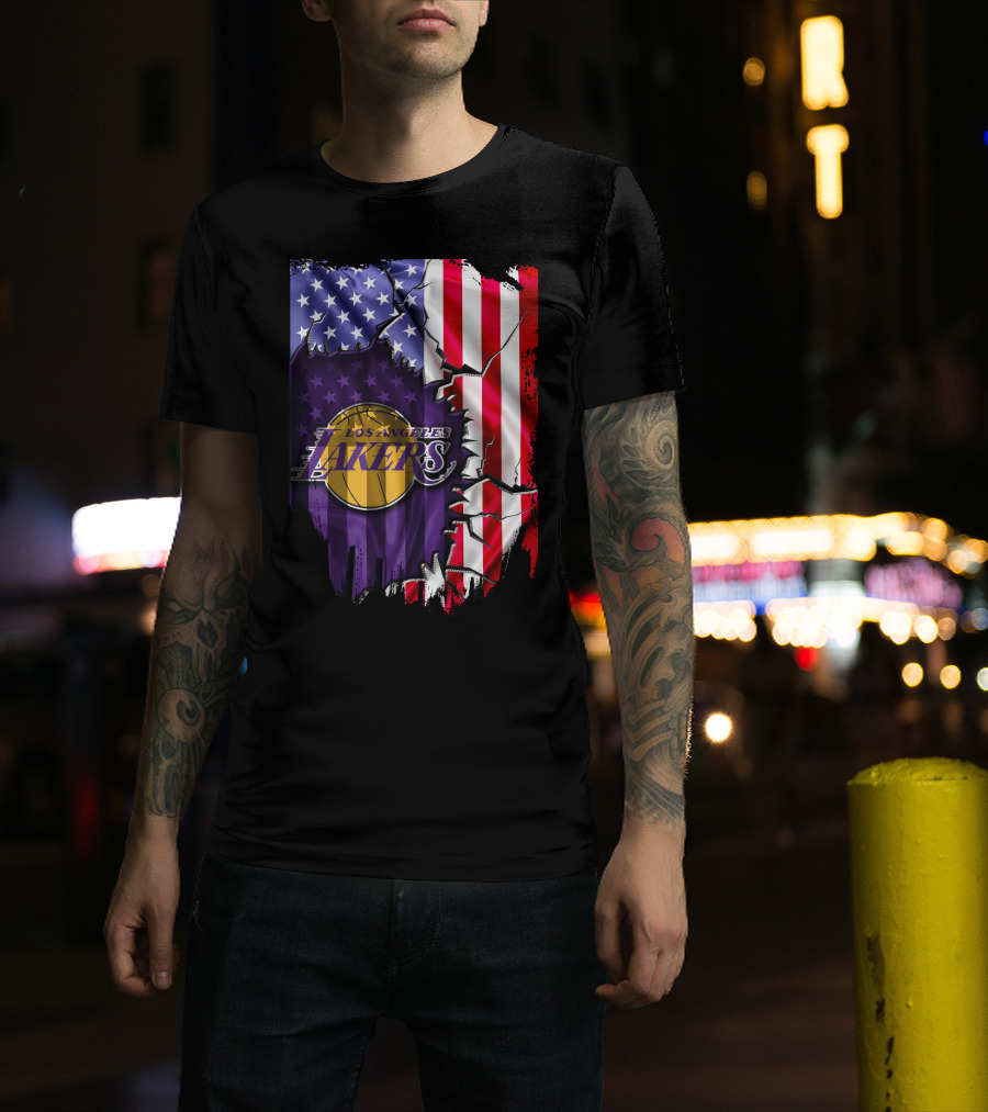 Los Angeles Lakers American Flag Basketball T-Shirt