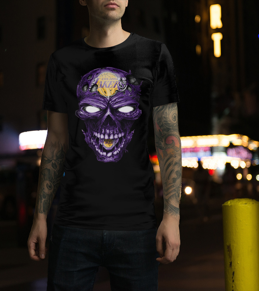 Skull Los Angeles Lakers Purple Basketball T-Shirt