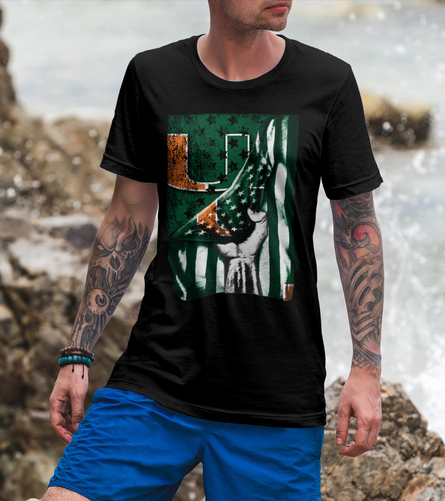 Miami Hurricanes U Flag Stars And Stripes Fist T-Shirt
