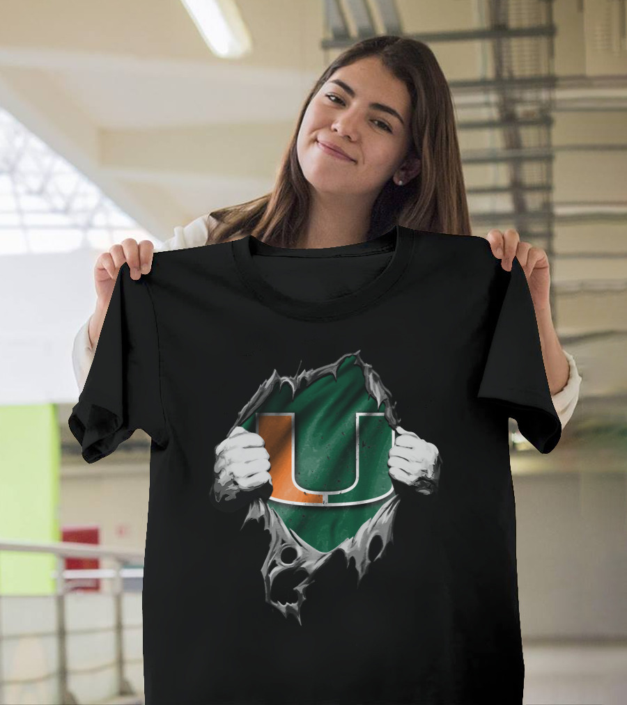 Torn Miami Hurricanes Logo with Hands Revealing U T-Shirt