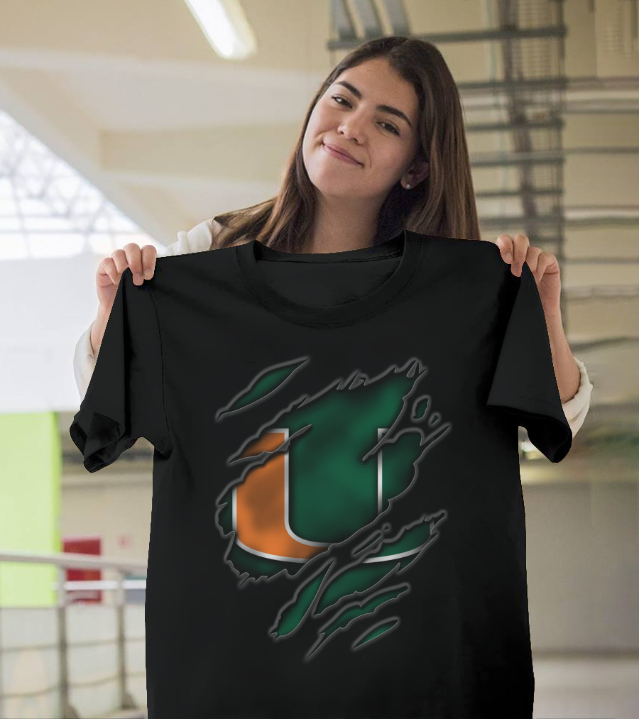 Torn Miami Hurricanes Logo U Claw Marks T-Shirt