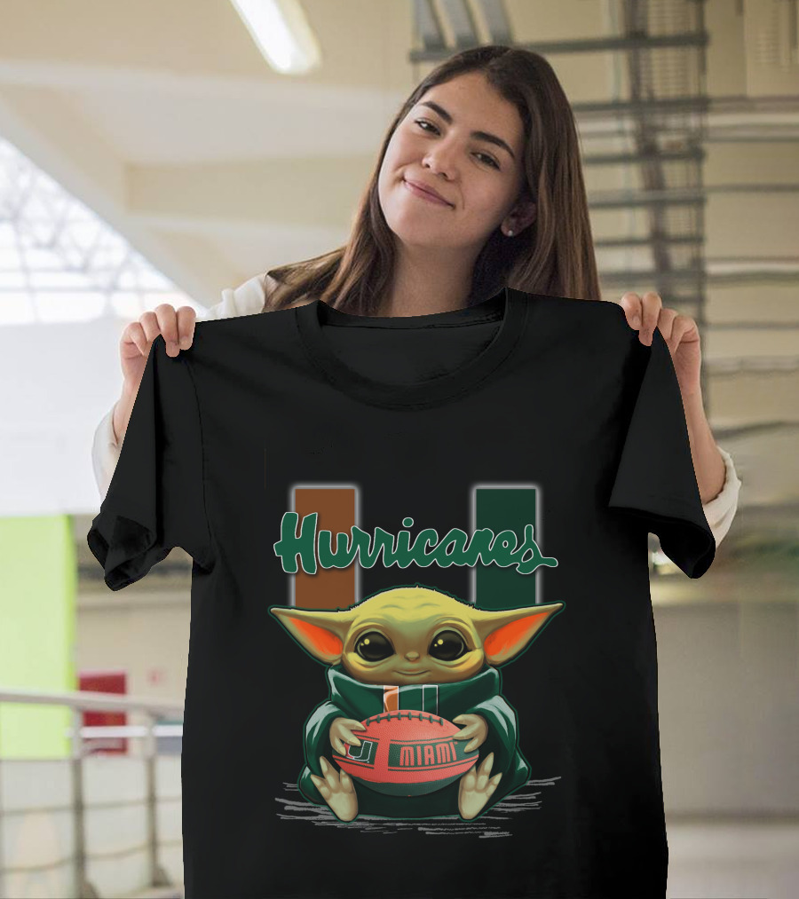 Yoda Miami Hurricanes Baby Holding Football U T-Shirt